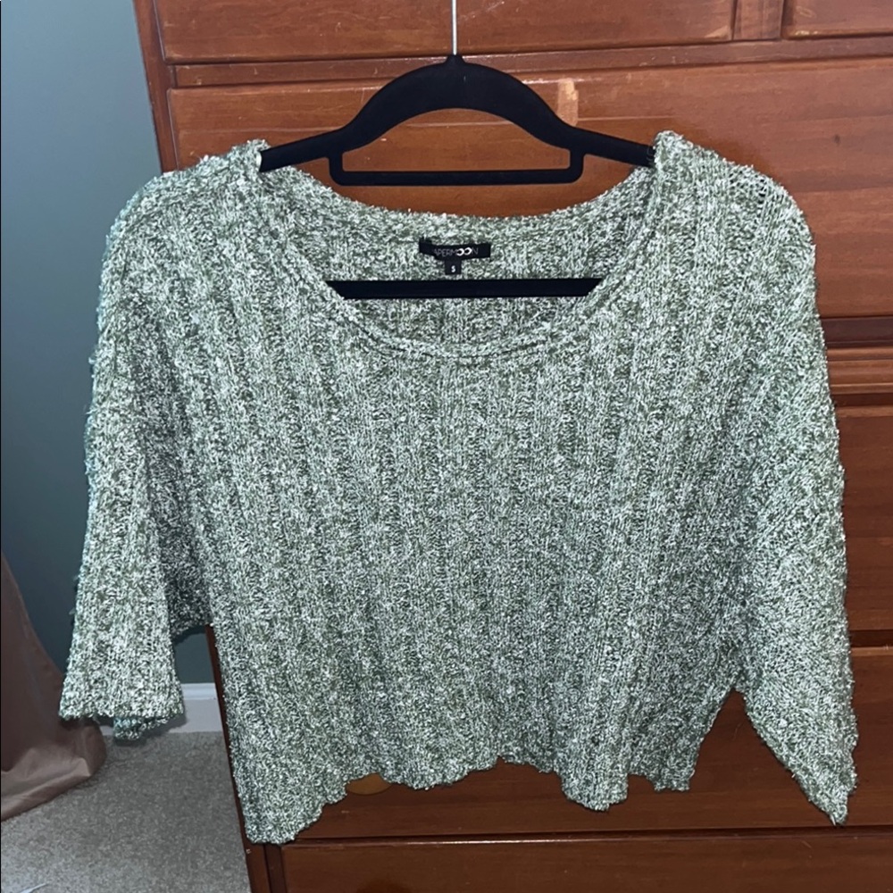 Papermoon White and Green Ribbed Crop Blouse